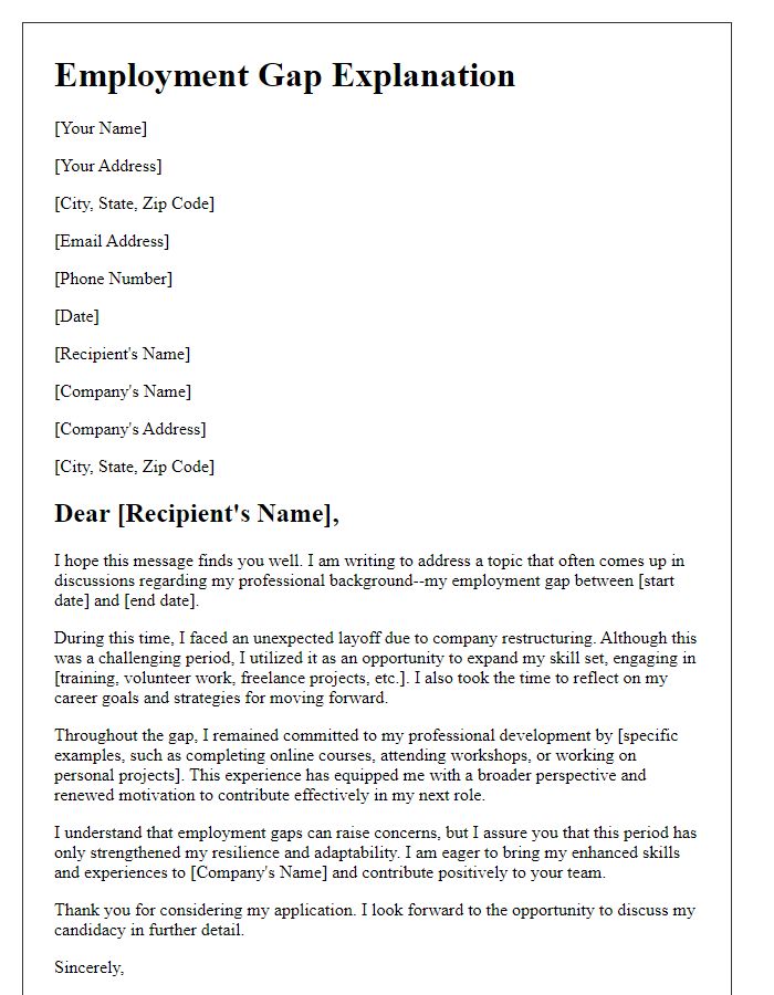 Letter template of addressing employment gaps for a laid-off employee.