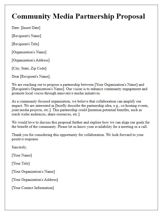 Letter template of community media partnership proposal