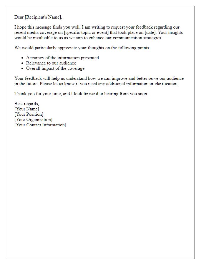 Letter template of feedback request on media coverage