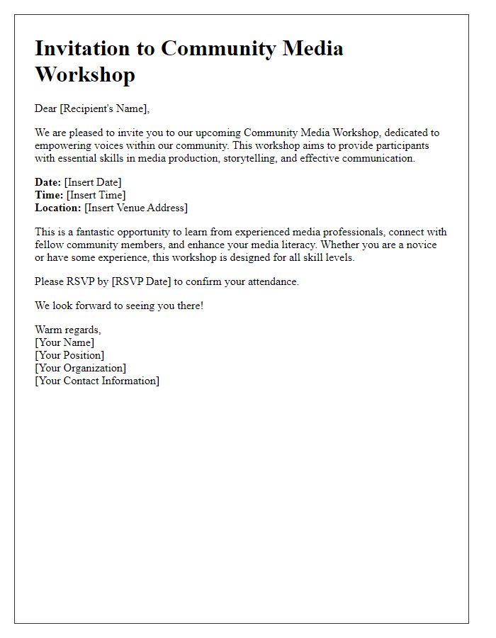 Letter template of invitation to community media workshop