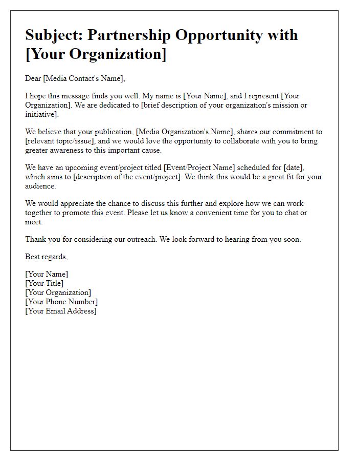 Letter template of outreach to local media organizations