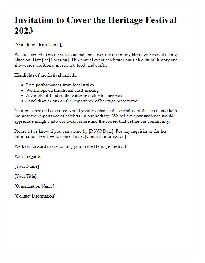 Letter template of journalism invite for a heritage event