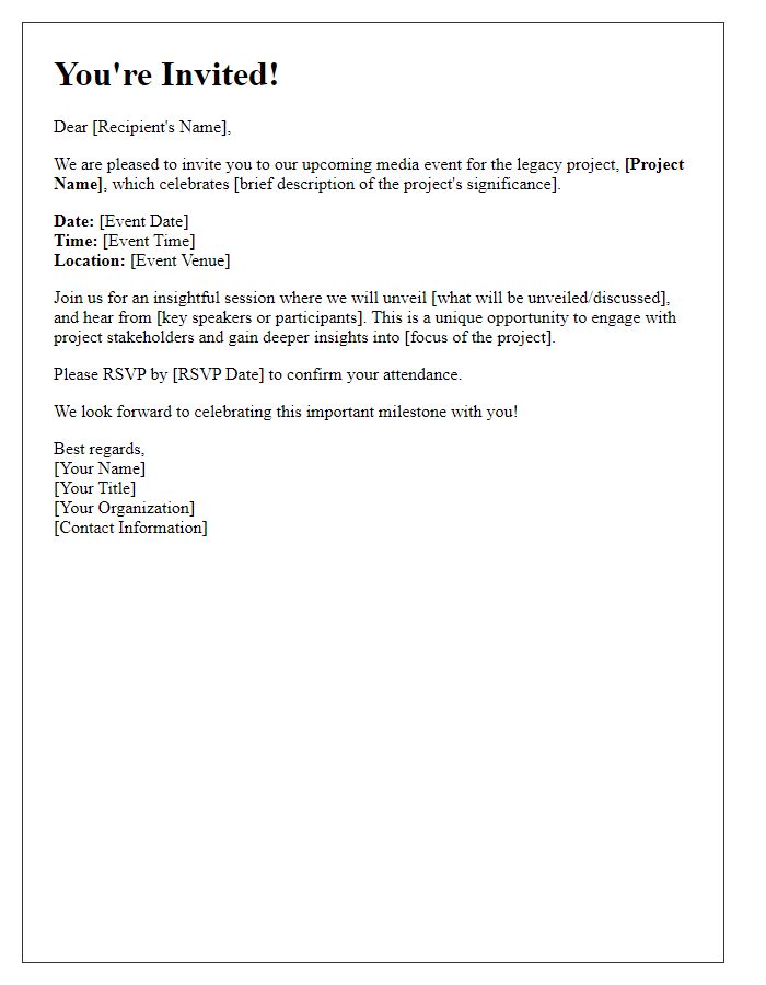 Letter template of media event invitation for a legacy project