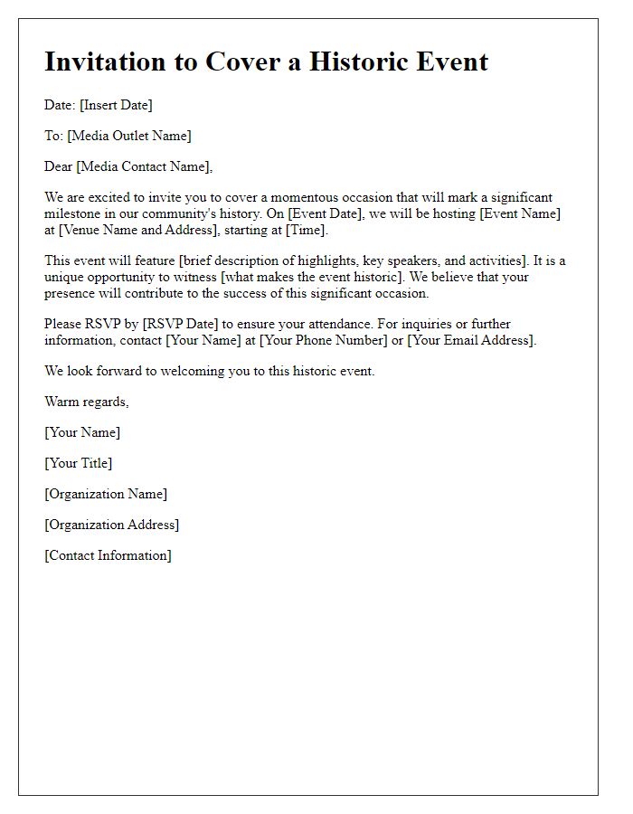 Letter template of media invitation for a historic event announcement