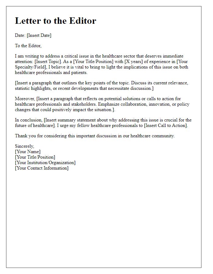 Letter template of a media thought leadership piece for healthcare professionals.