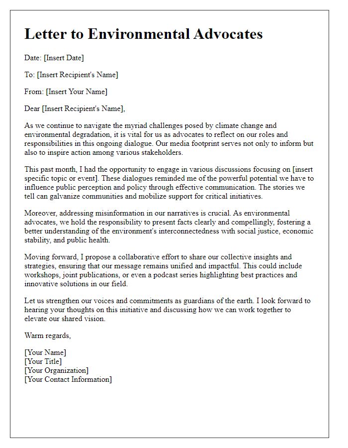 Letter template of a media thought leadership reflection for environmental advocates.