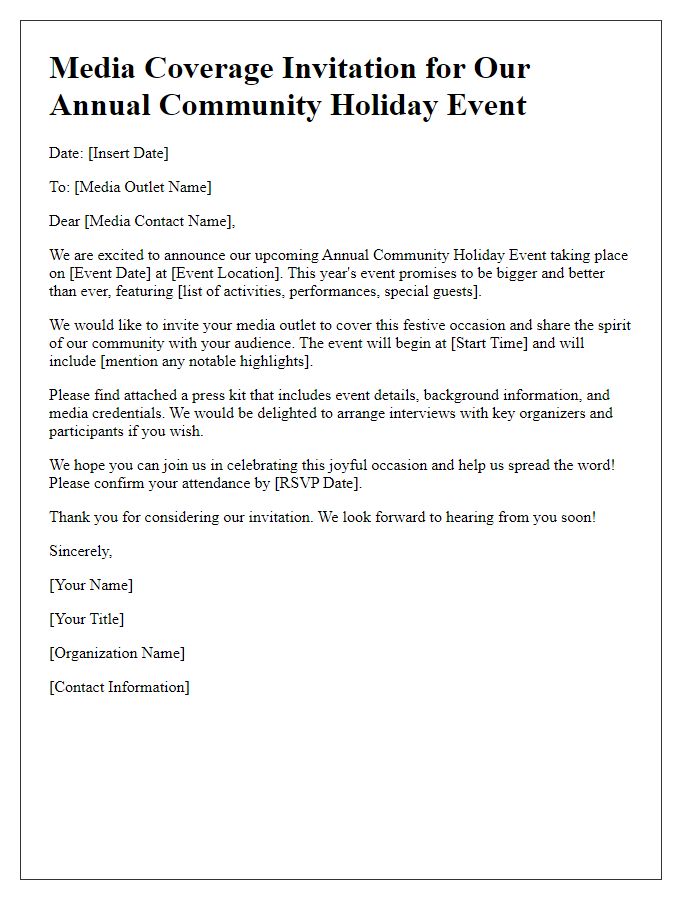 Letter template of community holiday event media coverage