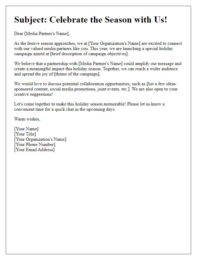 Letter template of festive holiday outreach for media partnerships