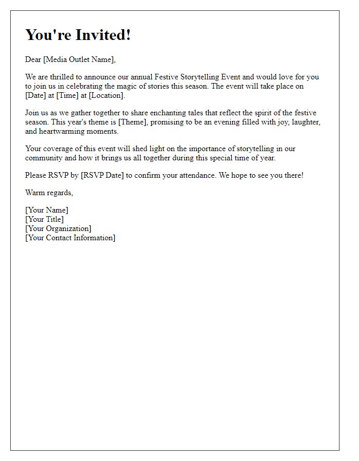 Letter template of festive storytelling invitation for media outlets