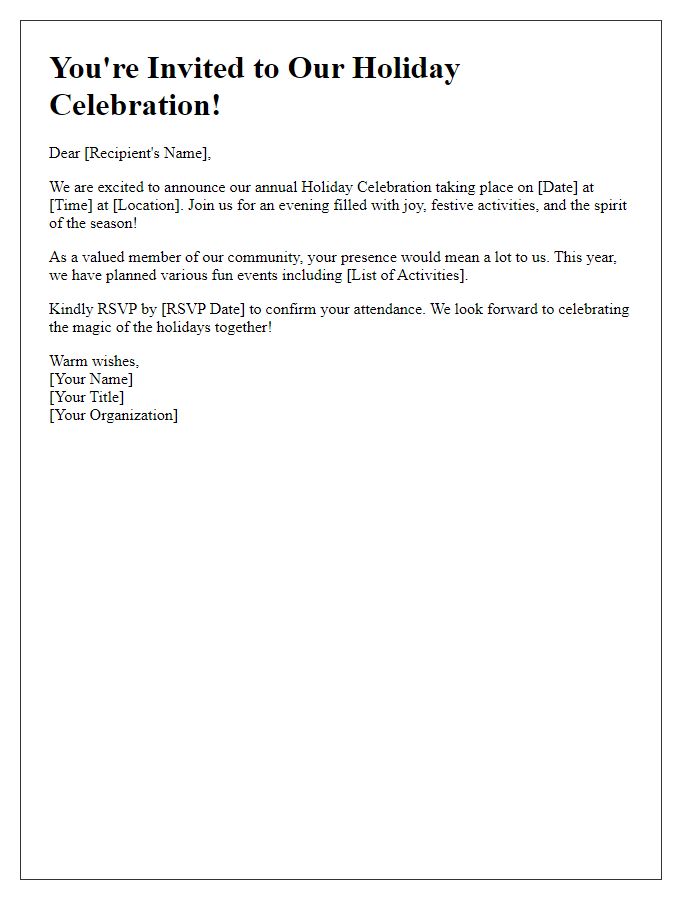 Letter template of holiday-themed press release invitation