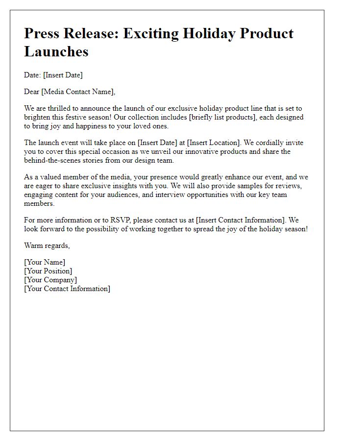 Letter template of media campaign for holiday product launches