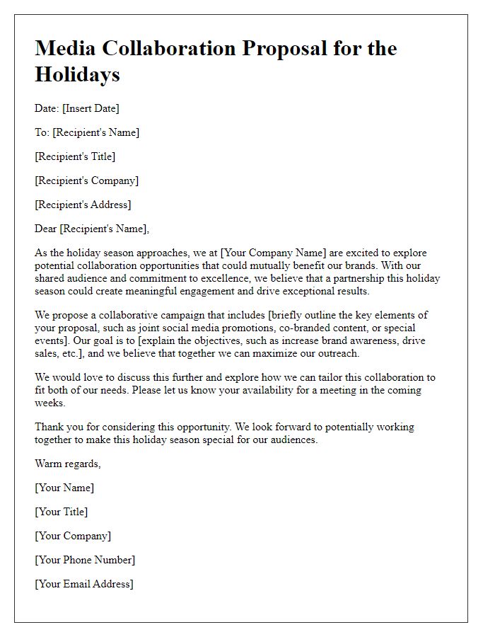 Letter template of media collaboration proposal for the holidays