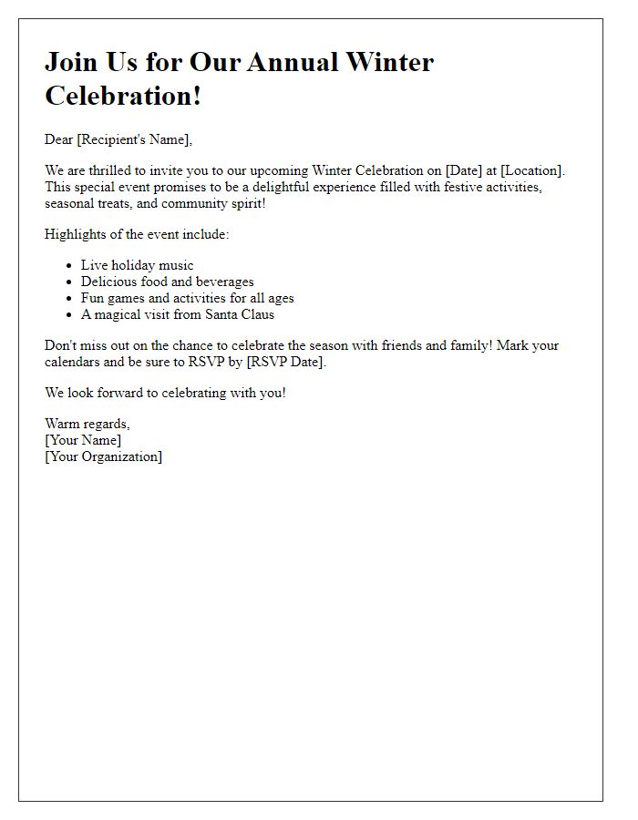 Letter template of winter celebration promotional outreach