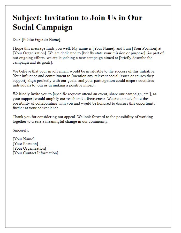 Letter template of appeal for public figure involvement in social campaigns.