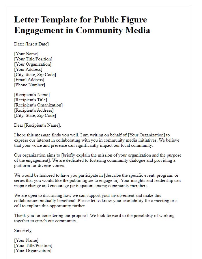 Letter template of communication for public figure engagement in community media.