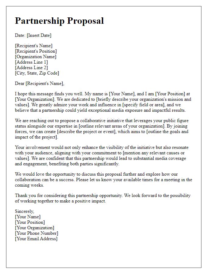 Letter template of partnership proposal for public figure media exposure.