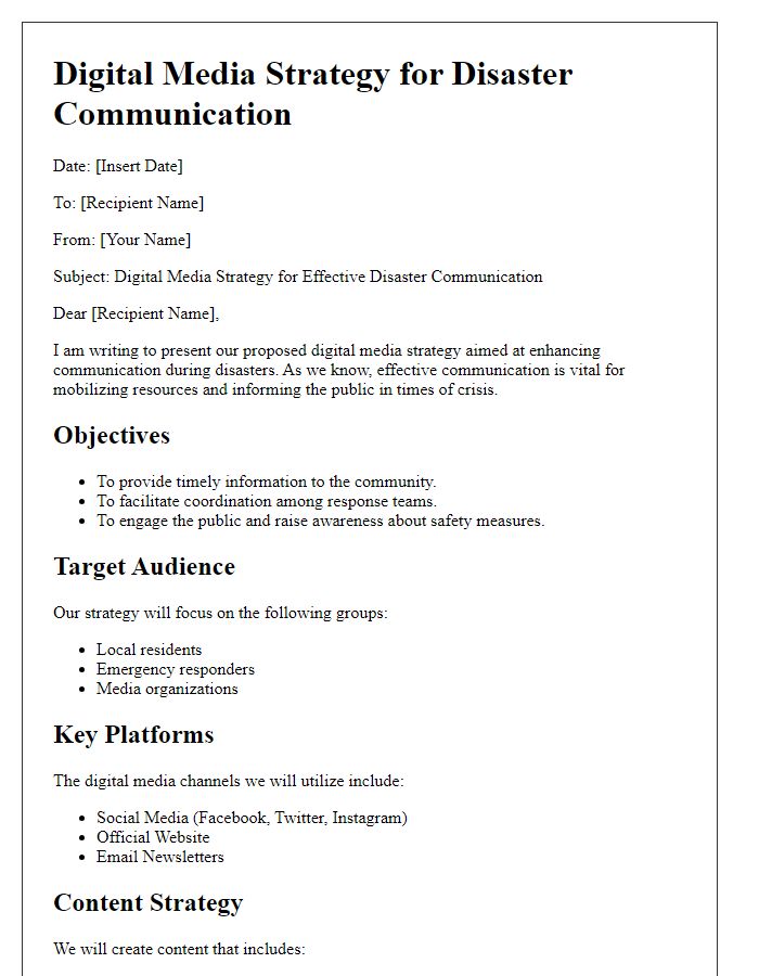 Letter template of digital media strategy for disaster communication