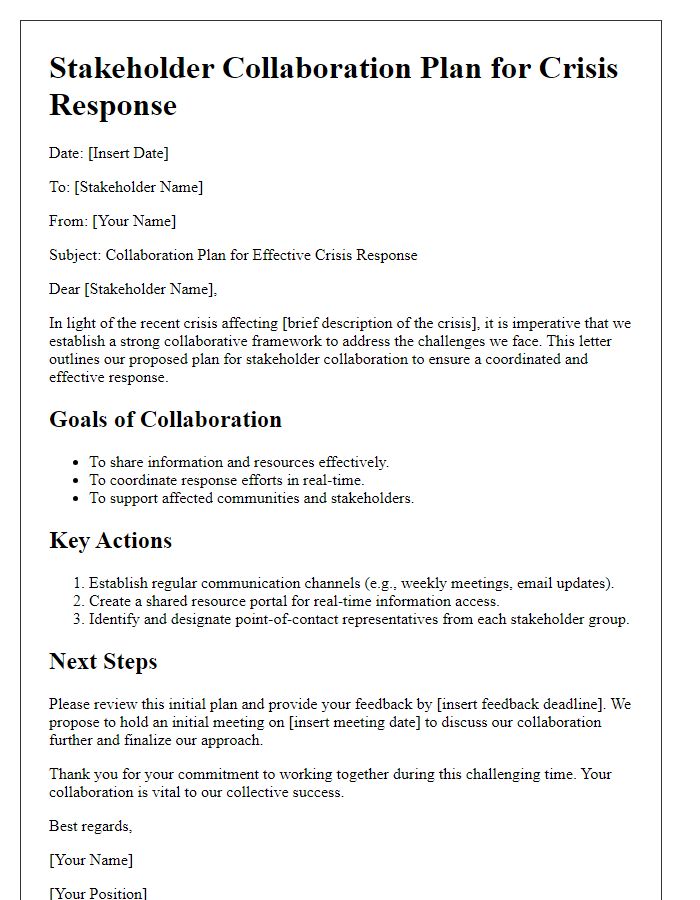 Letter template of stakeholder collaboration plan for crisis response