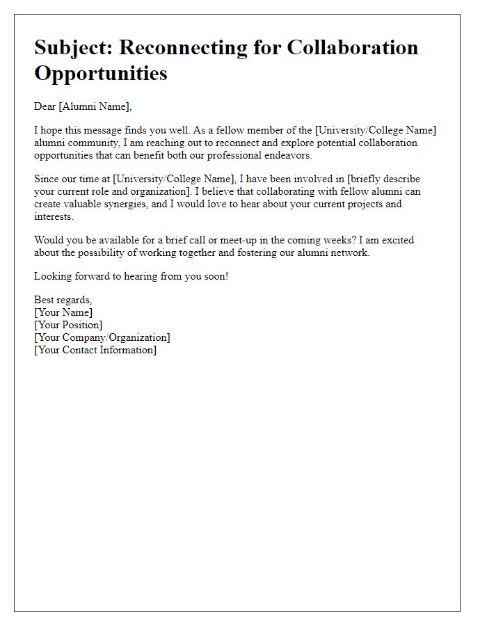 Letter template of reconnecting with alumni network for collaboration opportunities