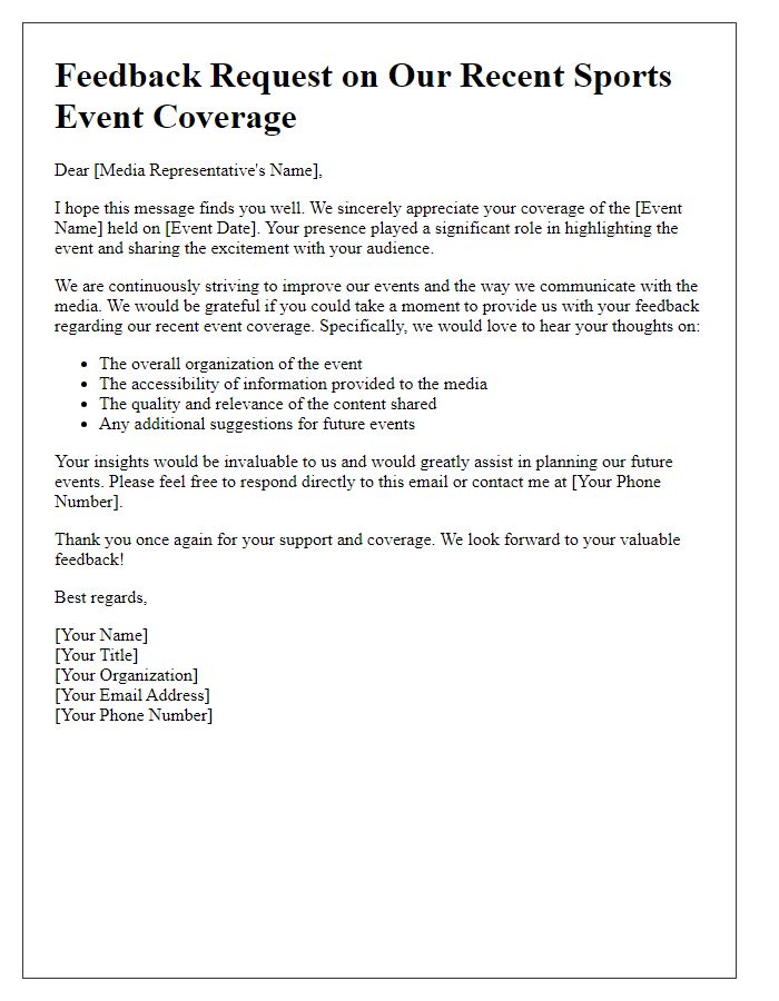 Letter template of feedback request from media on a covered sports event.