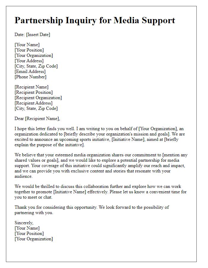 Letter template of partnership inquiry for media support in a sports initiative.