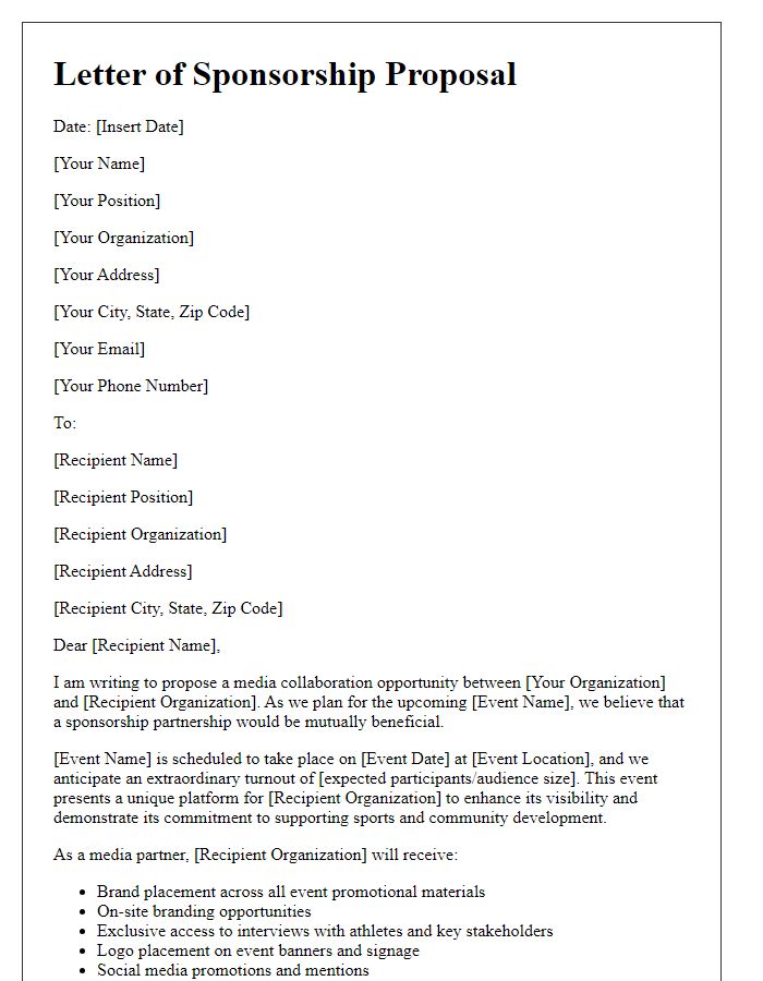 Letter template of sponsorship proposal for media collaboration in sports events.