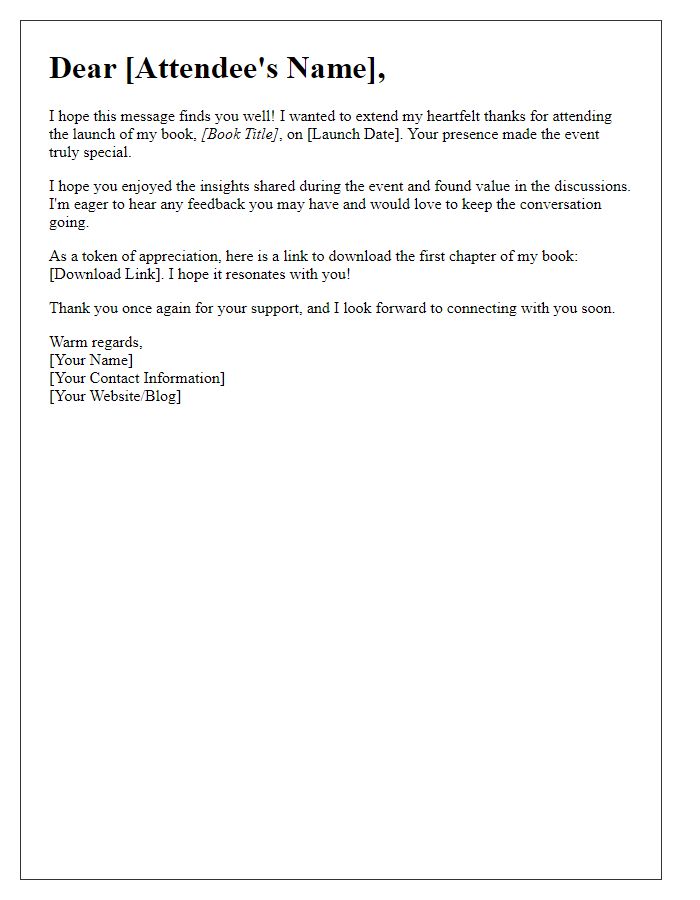 Letter template of follow-up for book launch media event attendees