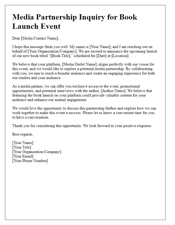 Letter template of media partnership inquiry for book launch event