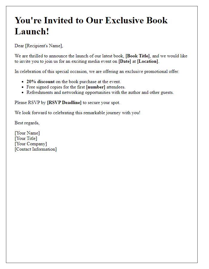 Letter template of promotional offer for book launch media event