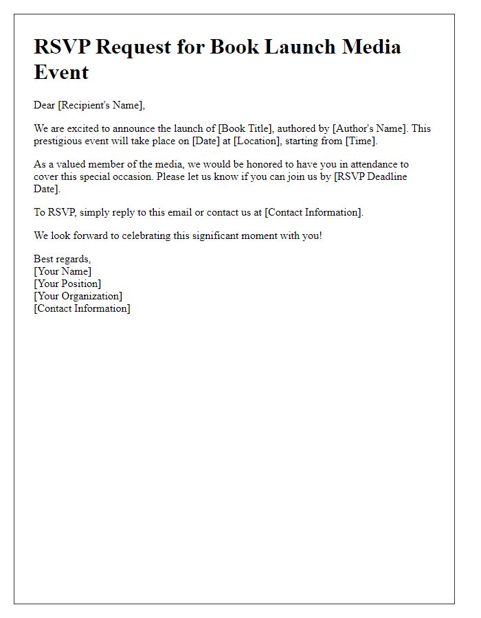 Letter template of RSVP request for book launch media event