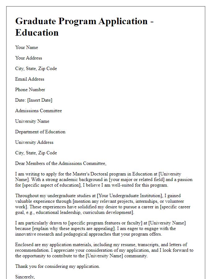 Letter template of graduate program application for education programs