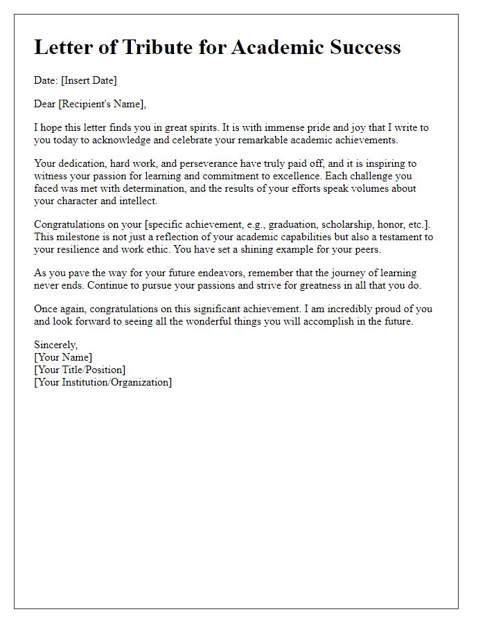 Letter template of academic success tribute