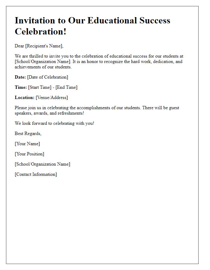 Letter template of educational success celebration