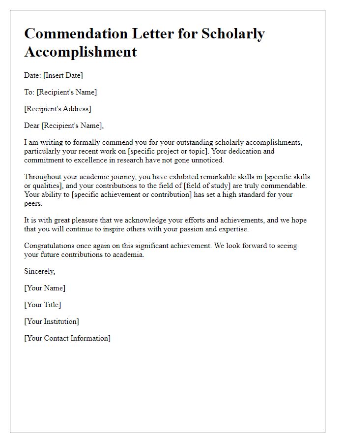 Letter template of scholarly accomplishment commendation