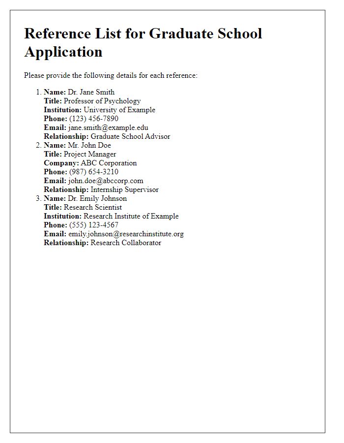 Letter template of reference list for graduate school application