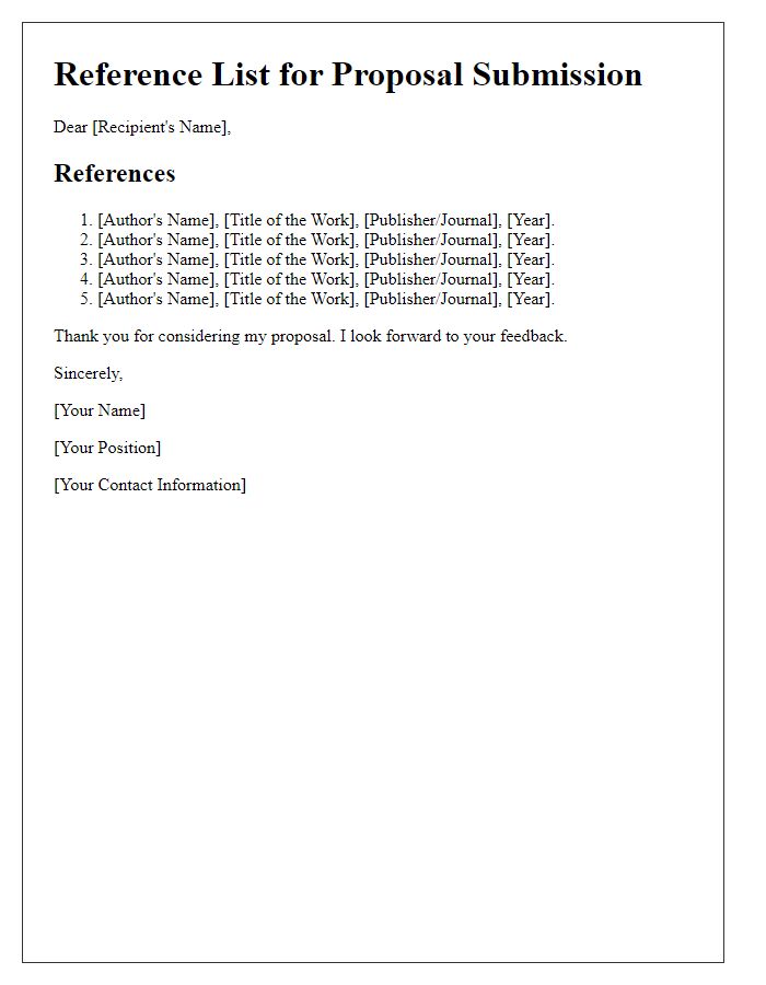 Letter template of reference list for proposal submissions