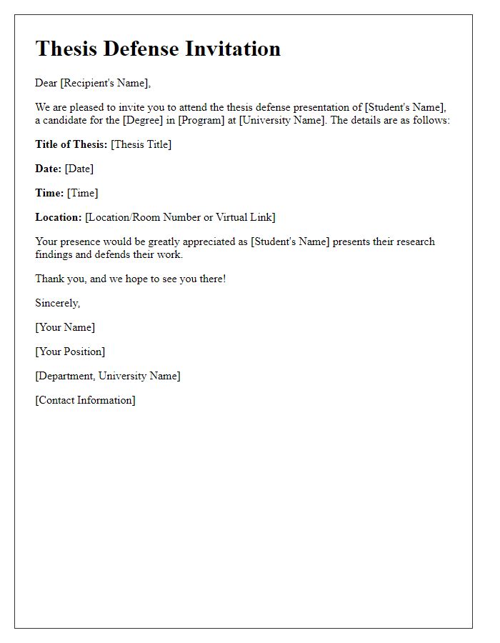 Letter template of academic invitation to thesis defense presentation