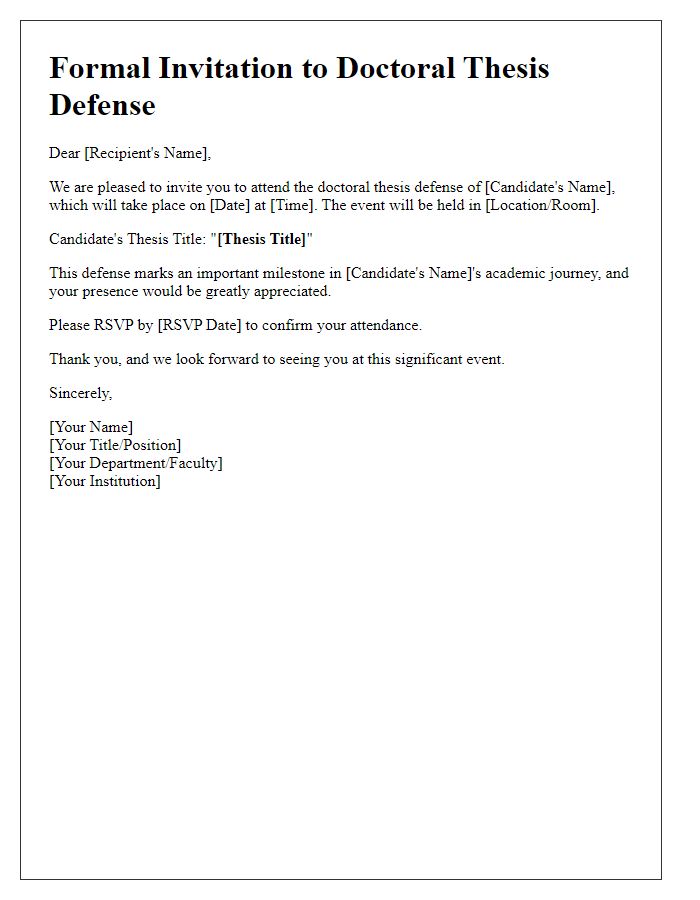 Letter template of formal invitation to doctoral thesis defense