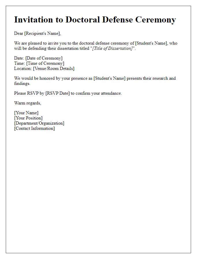 Letter template of invitation to a doctoral defense ceremony