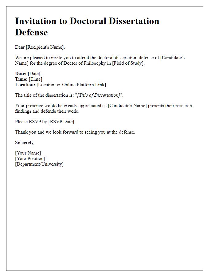 Letter template of invitation for doctoral dissertation defense