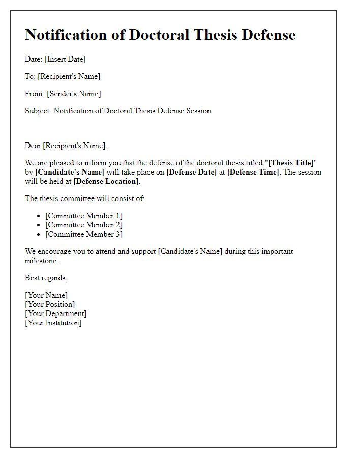 Letter template of notification for doctoral thesis defense session