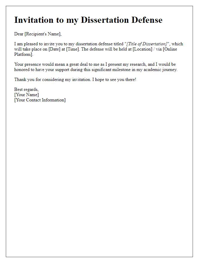 Letter template of personalized invitation to dissertation defense event