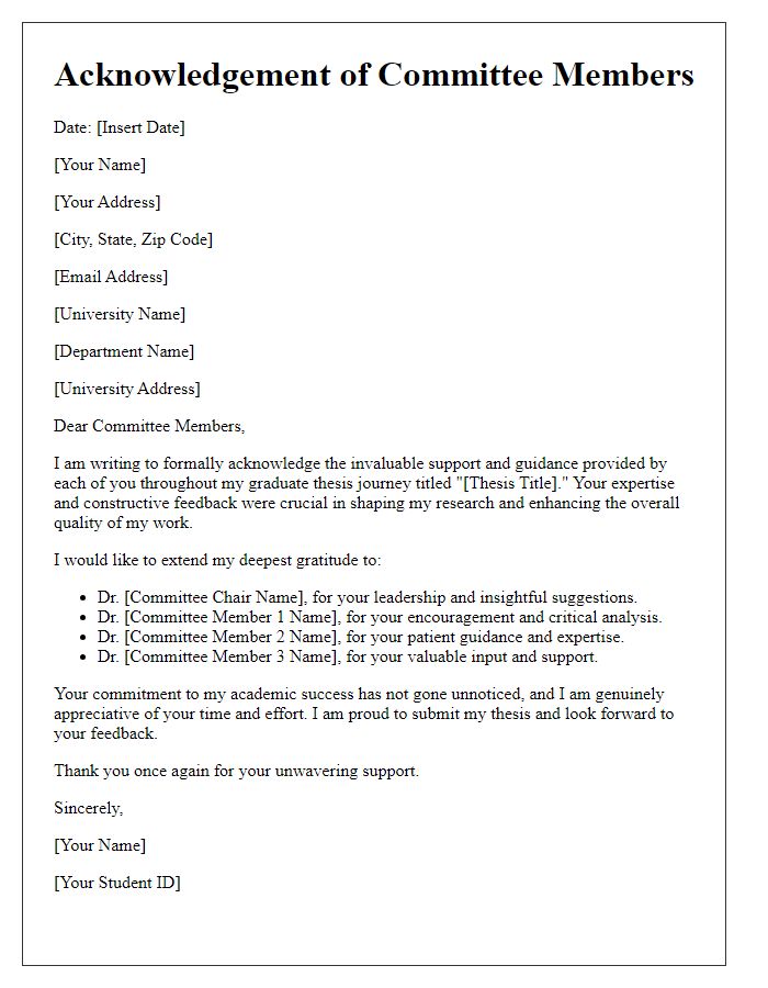 Letter template of graduate thesis submission acknowledgement of committee members