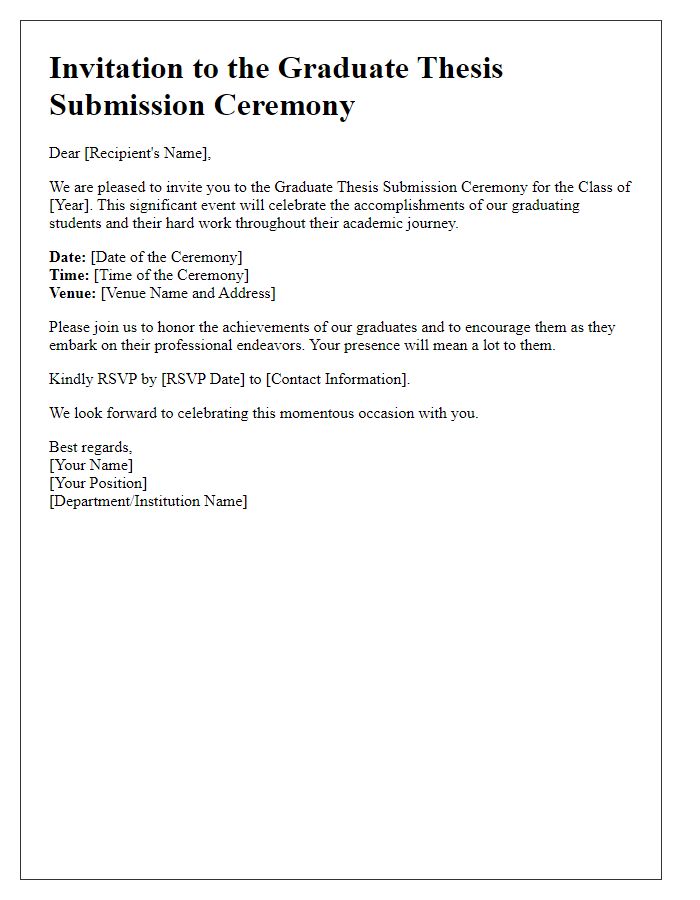 Letter template of graduate thesis submission ceremony invitation