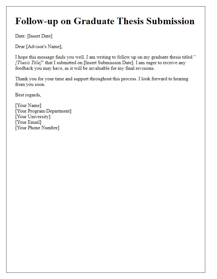 Letter template of graduate thesis submission follow-up for feedback