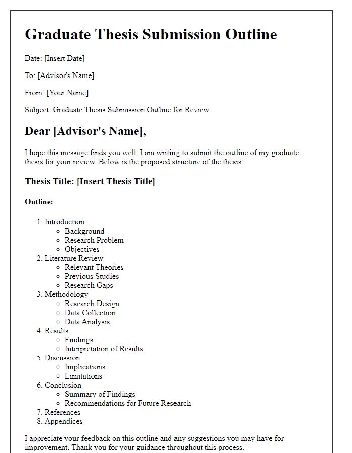 Letter template of graduate thesis submission outline for review