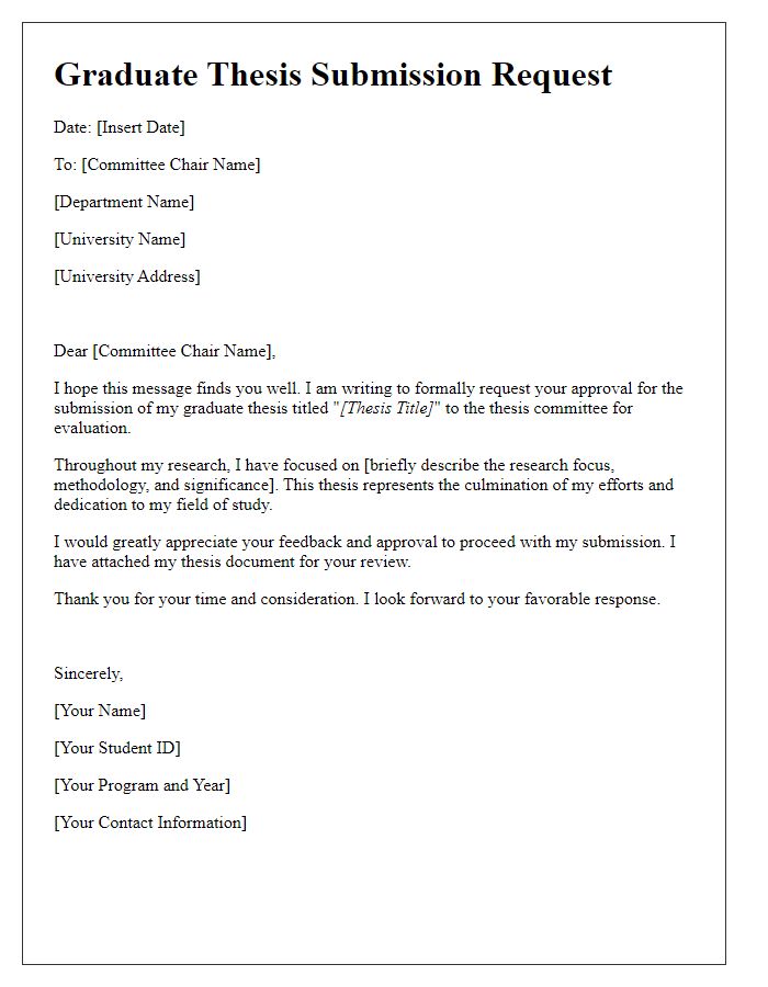 Letter template of graduate thesis submission request for committee approval