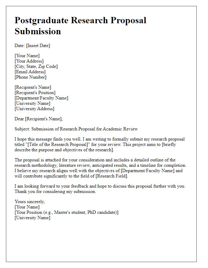 Letter template of postgraduate research proposal submission for academic review