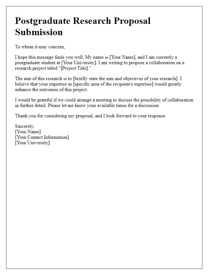 Letter template of postgraduate research proposal submission for collaboration request