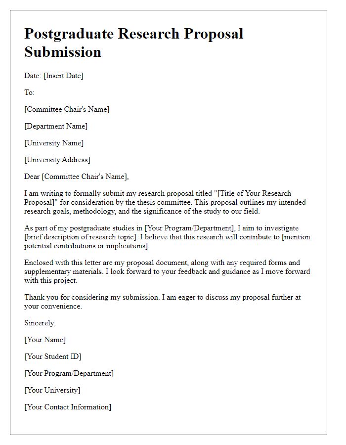 Letter template of postgraduate research proposal submission for thesis committee